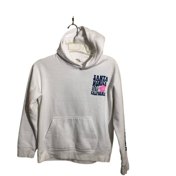 Popular Basics Sz Med Girls Hoodie White Blue Graphic Santa Monica California - Picture 1 of 7